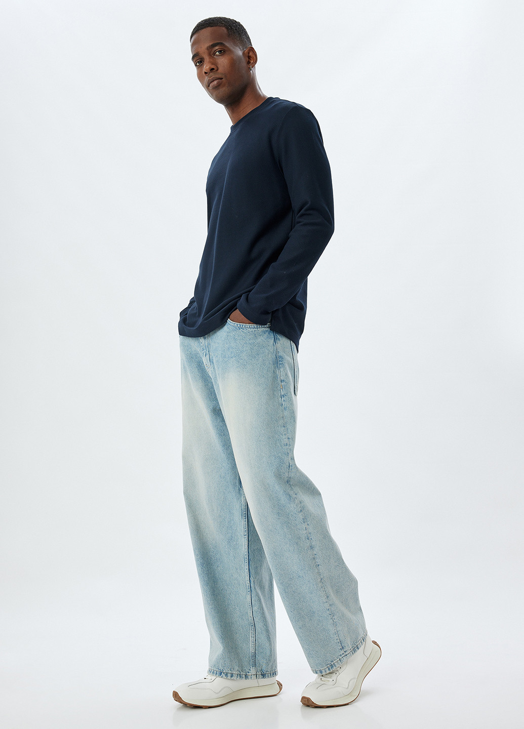 Лонгслів KOTON однотонний темно-синій кежуали бавовна, трикотаж