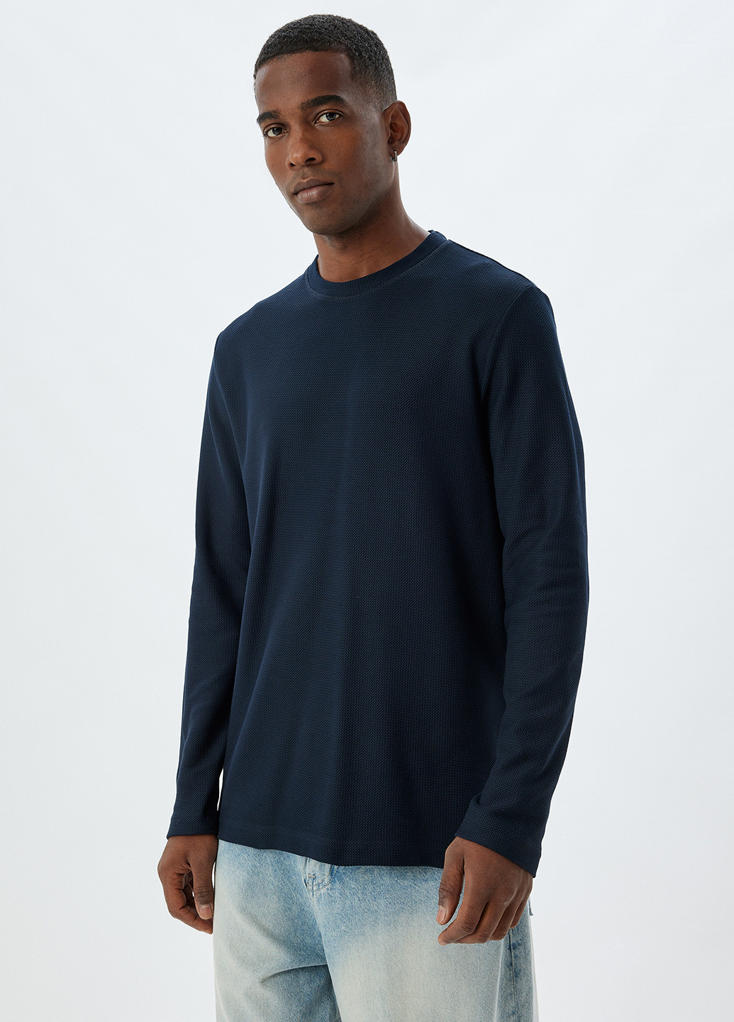 Лонгслів KOTON однотонний темно-синій кежуали бавовна, трикотаж