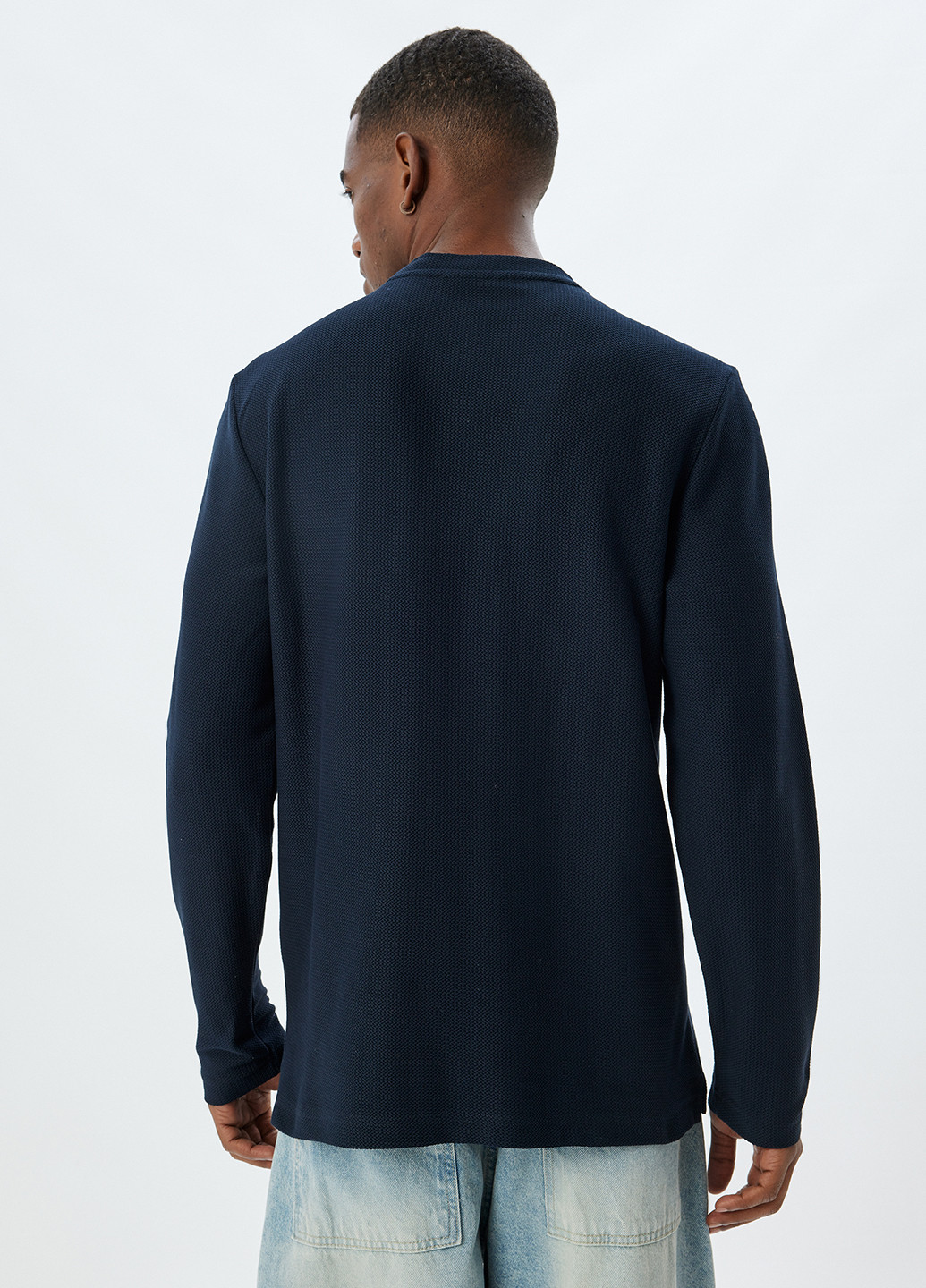 Лонгслів KOTON однотонний темно-синій кежуали бавовна, трикотаж