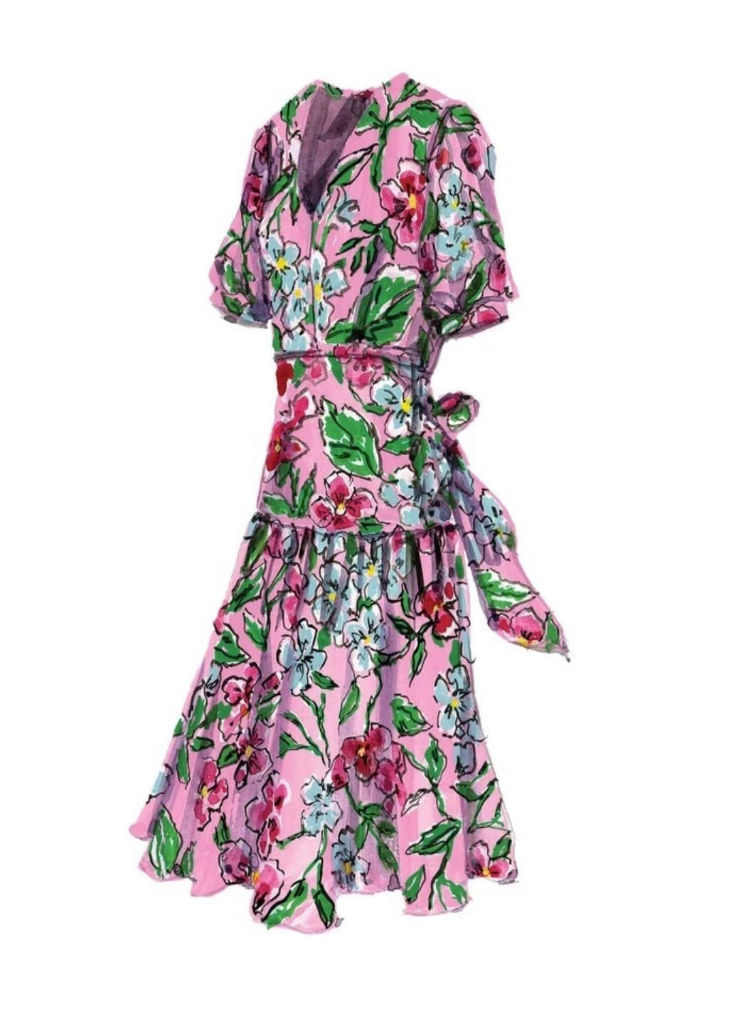 Розовое кэжуал платье клеш The J. Peterman Company с цветочным принтом
