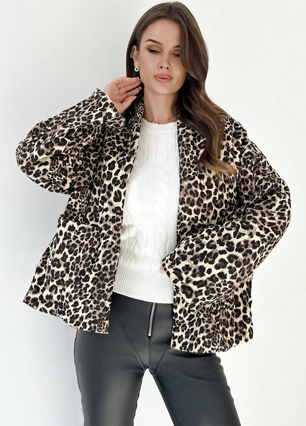 Коричневое Кэжуал полупальто SHEIN леопардовое