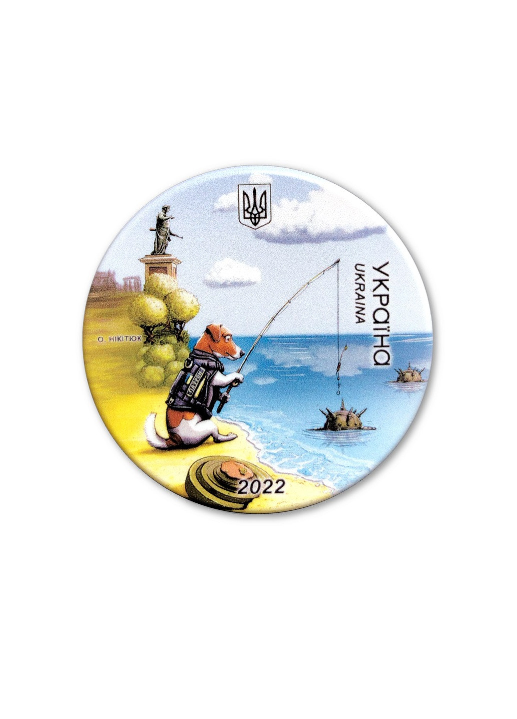Значок "ПАТРОН" Рибалка полікерамічний діаметр 56 мм Укрпошта комбінований