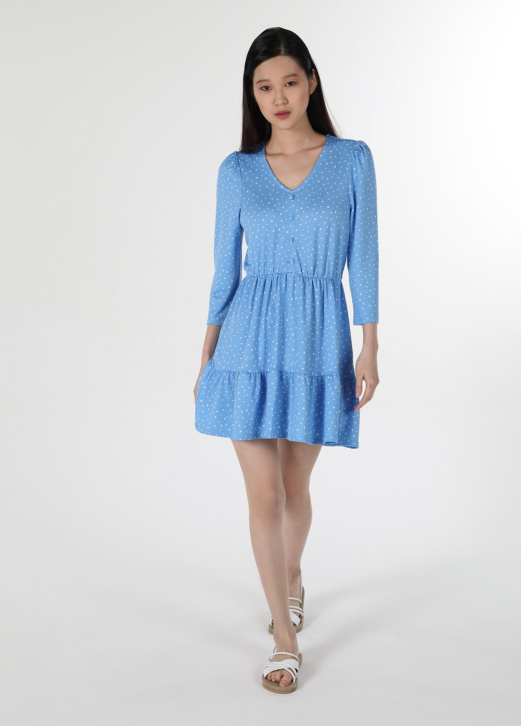 Блакитна кежуал сукня кльош Colin's в горошок