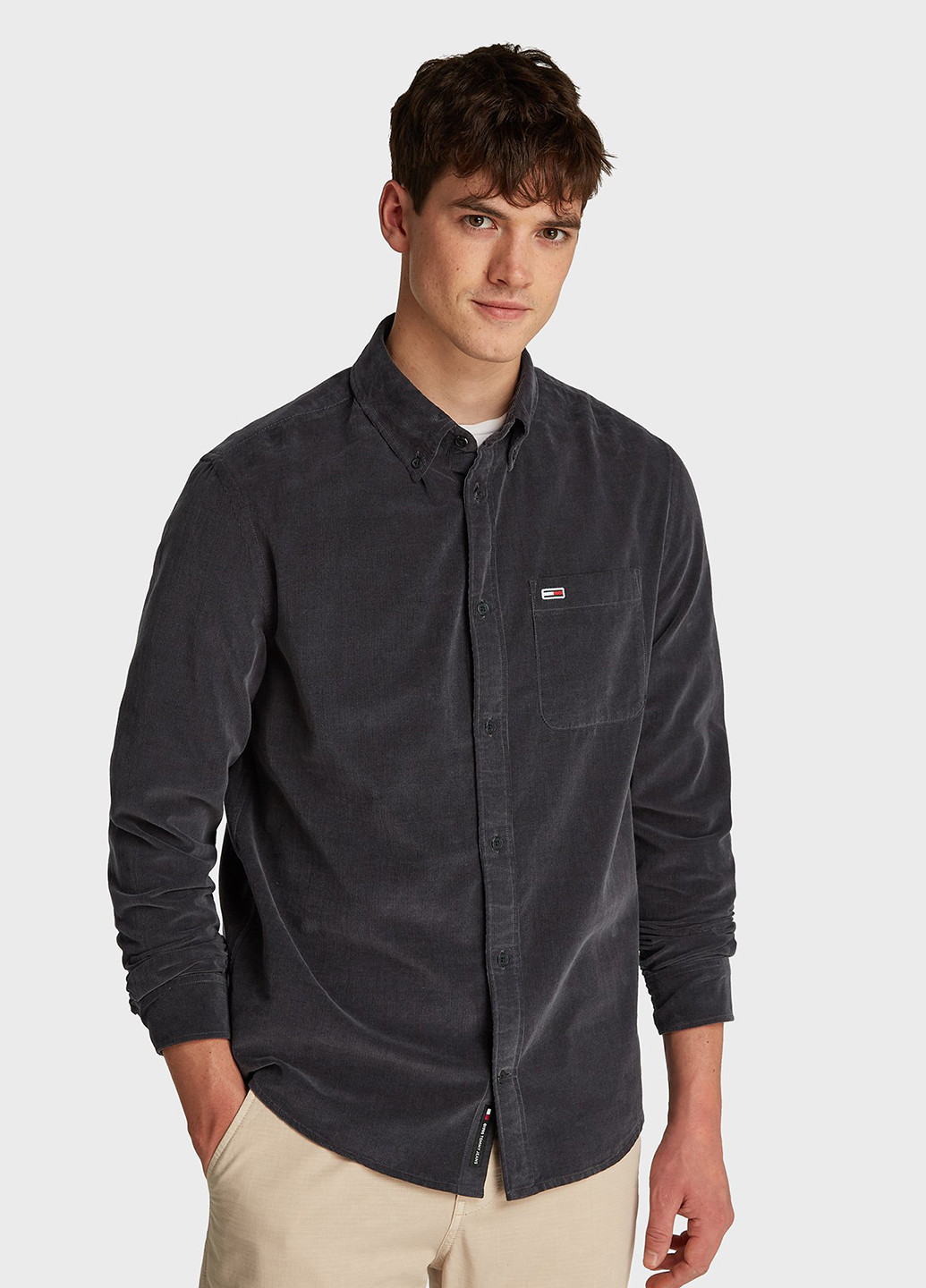 Темно-серая кэжуал рубашка однотонная Tommy Jeans