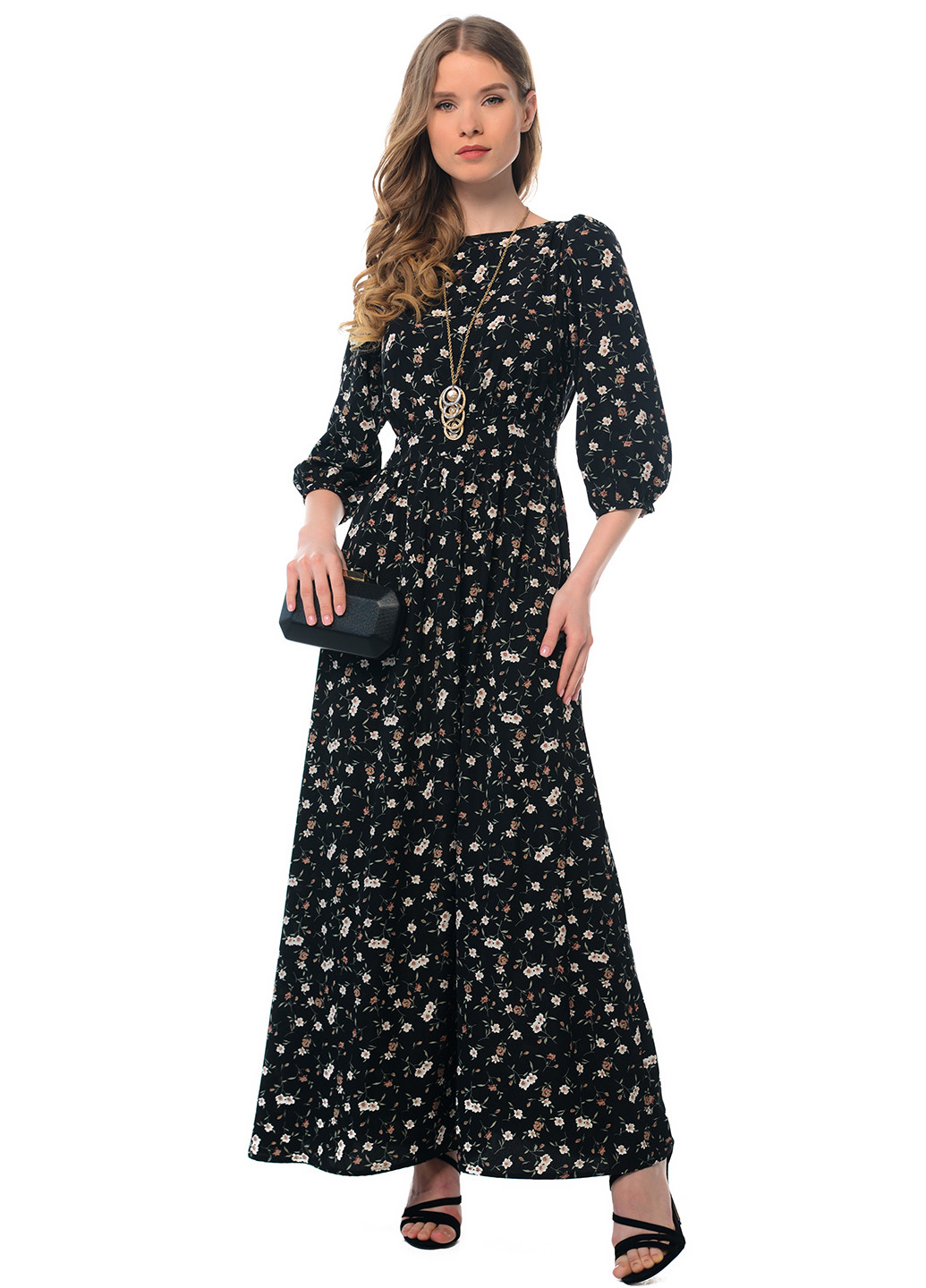 Черное кэжуал платье GENEVIE с цветочным принтом