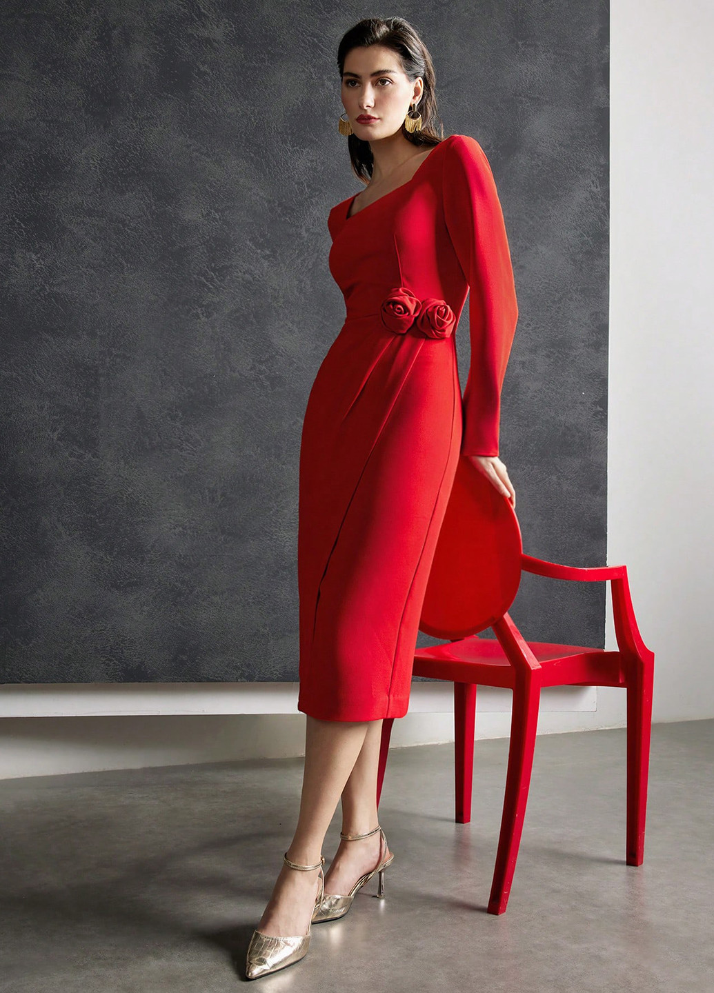 Червона вечірня сукня футляр SHEIN однотонна