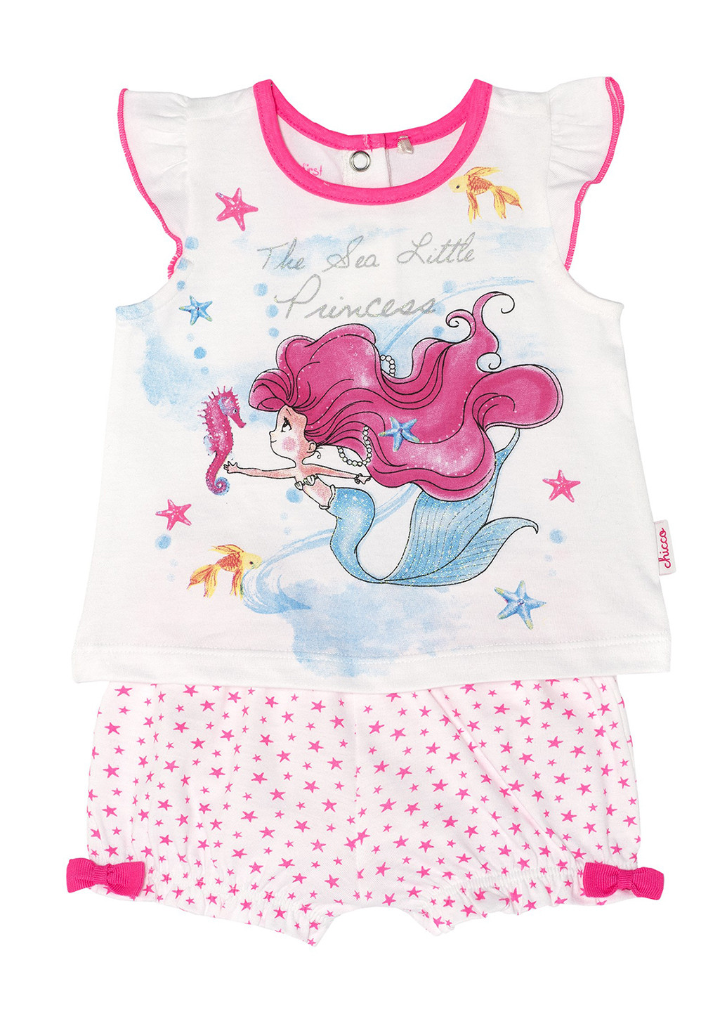 Белый костюм: футболка+шорты для девочки Chicco