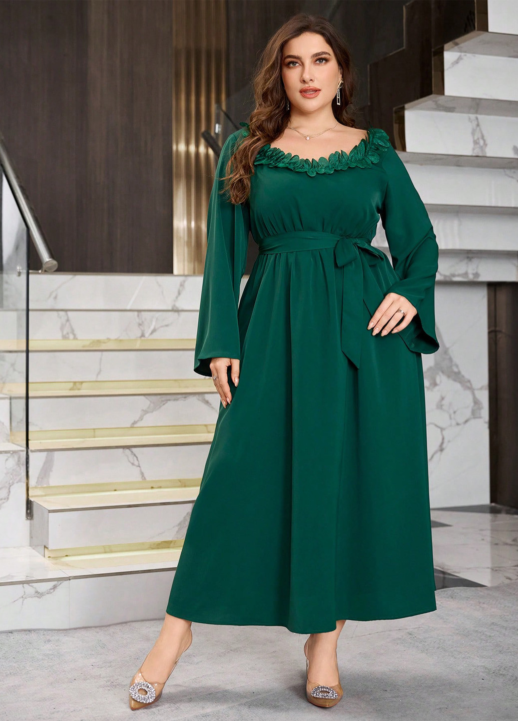 Темно-зелена святковий, вечірня сукня в стилі армпір SHEIN однотонна