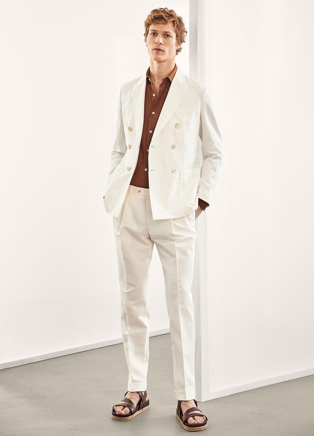 Белые кэжуал демисезонные прямые брюки Massimo Dutti