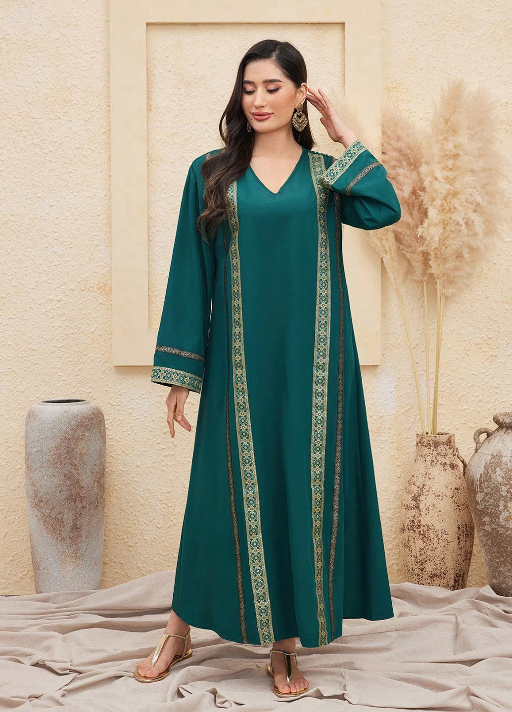 Темно-зеленое кэжуал платье а-силуэт SHEIN с цветочным принтом