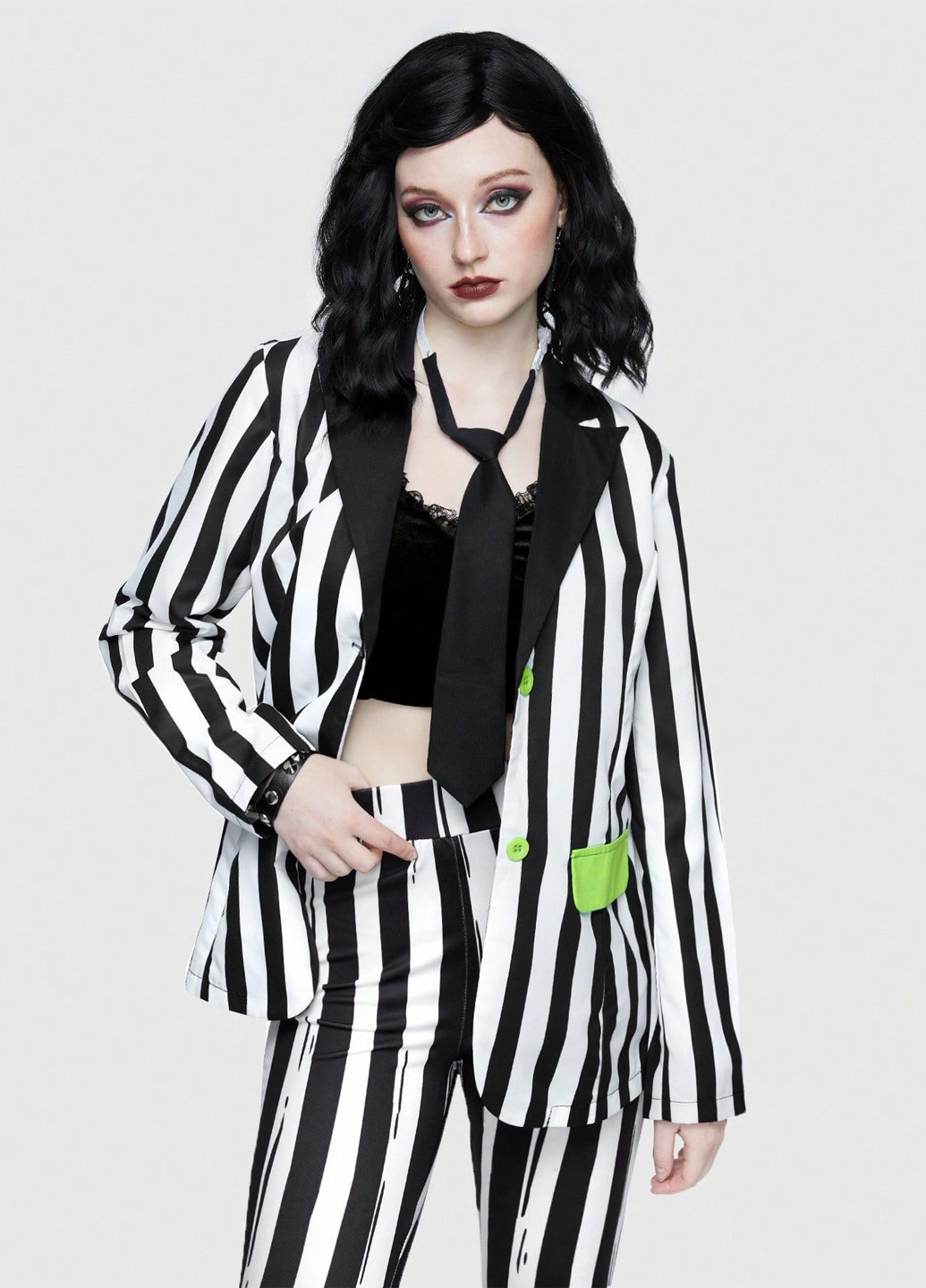 Черно-белый женский жакет Romwe полосатый - демисезонный