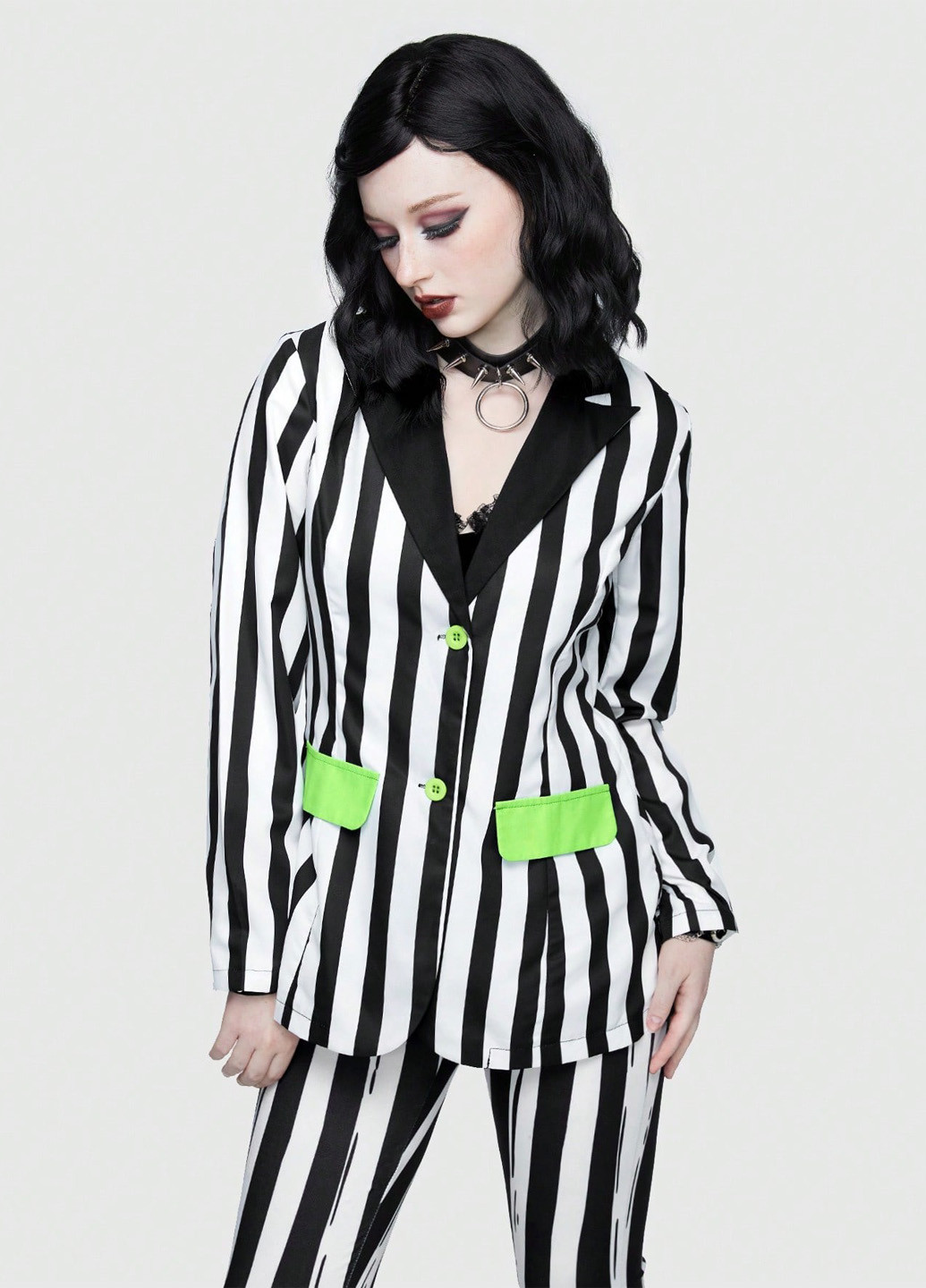 Черно-белый женский жакет Romwe полосатый - демисезонный