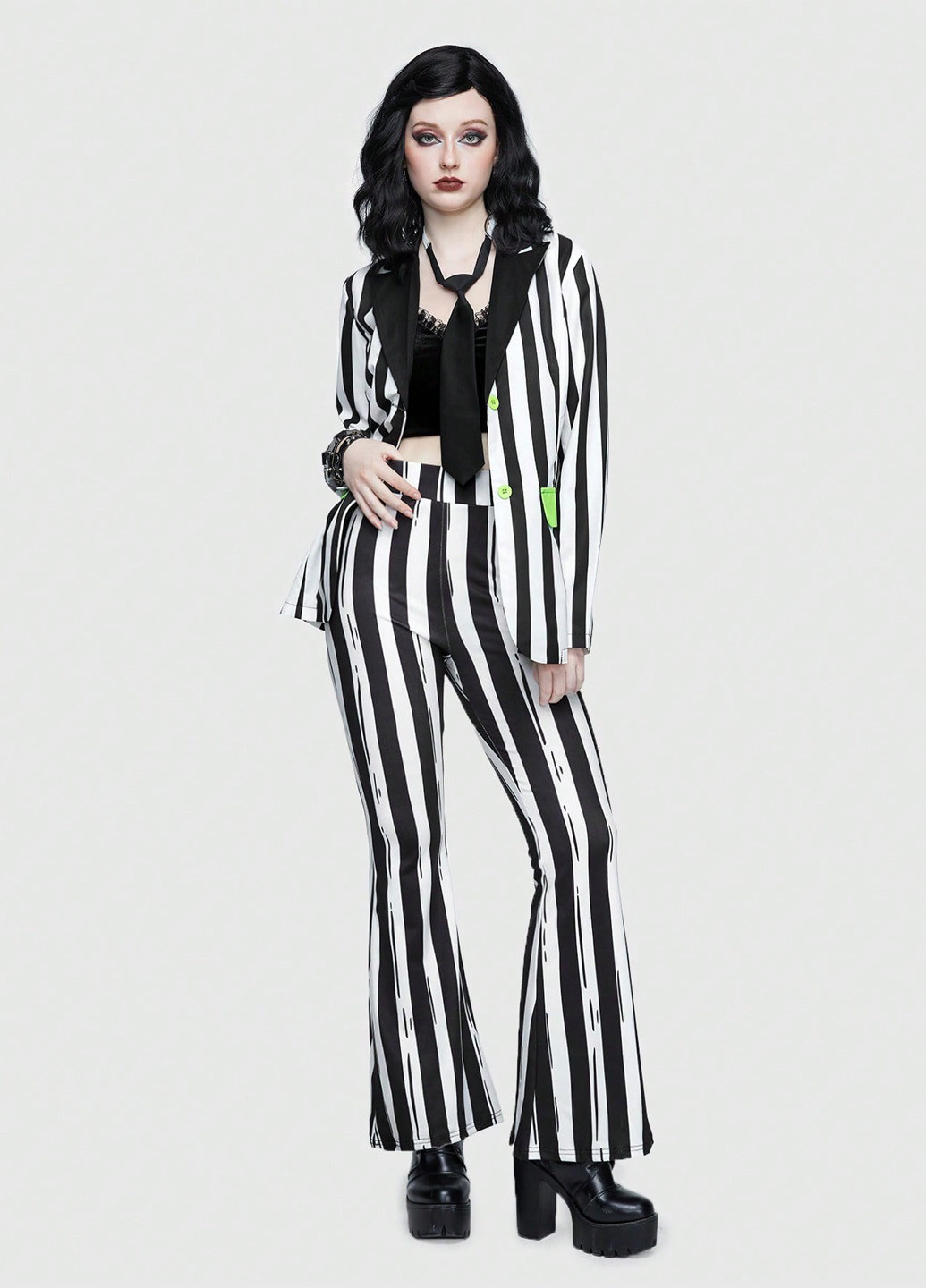 Черно-белый женский жакет Romwe полосатый - демисезонный