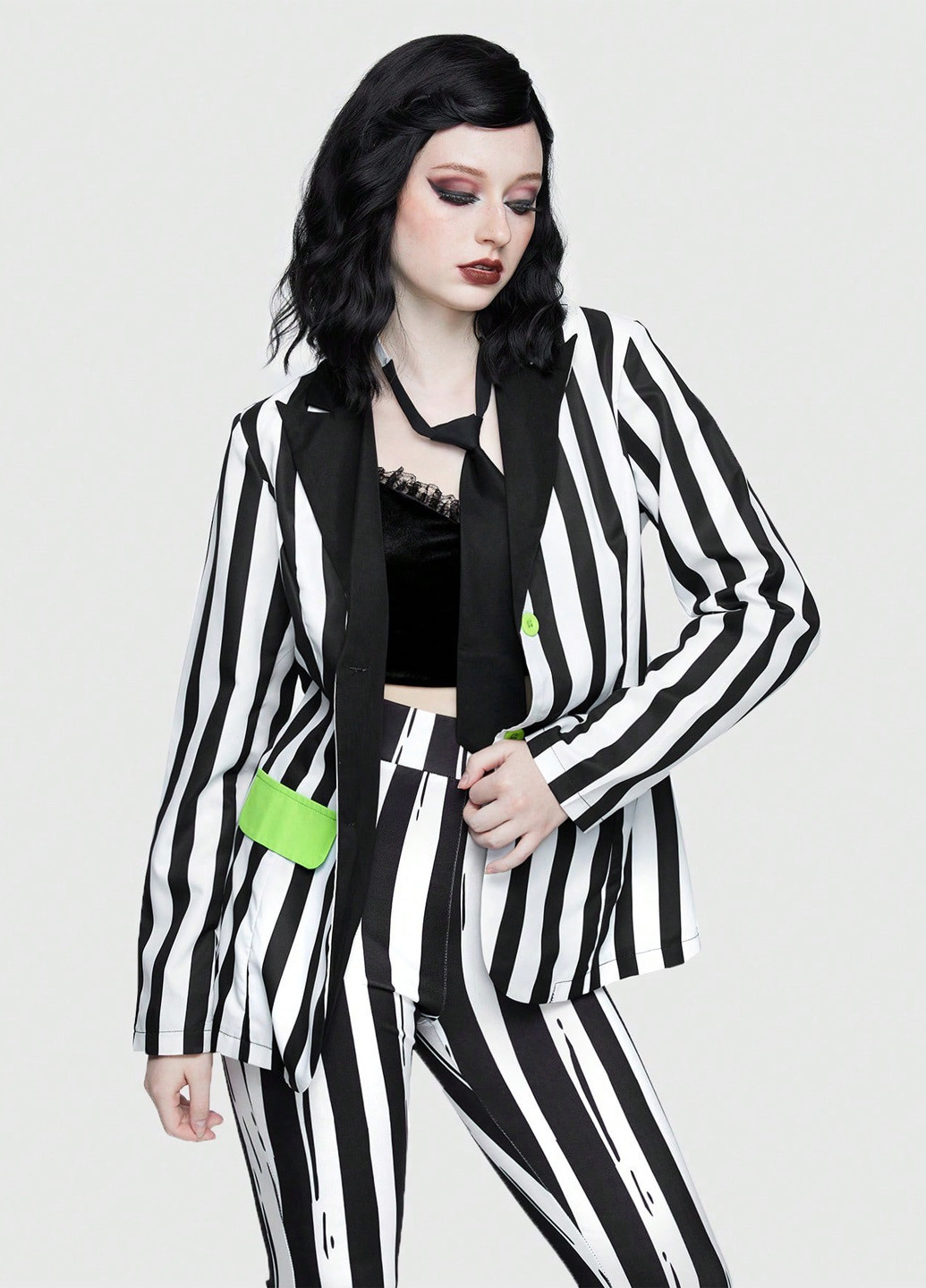 Черно-белый женский жакет Romwe полосатый - демисезонный