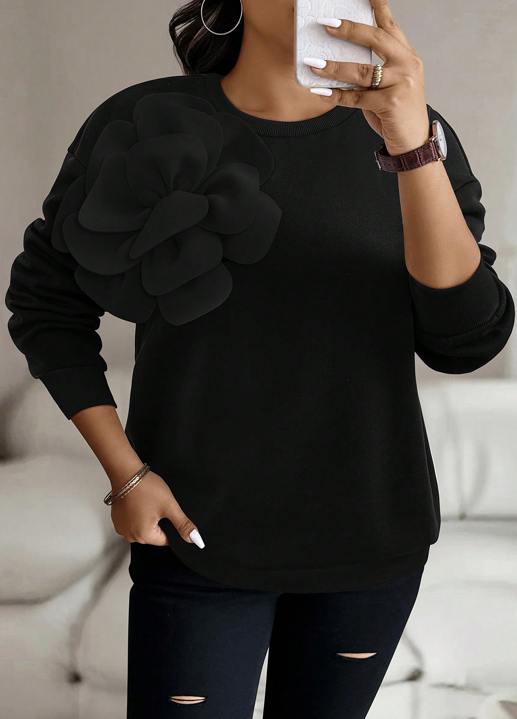 Чорний світшот SHEIN однотонний аплікація (338626860)