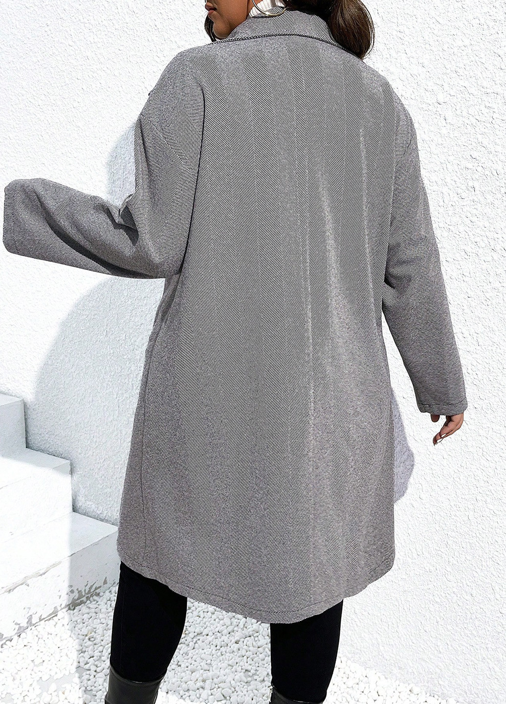 Серое демисезонное Пальто двубортное SHEIN