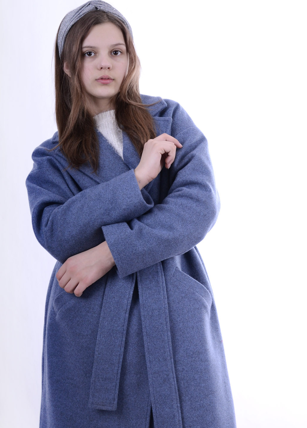Серо-синее демисезонное Женское пальто оверсайз оверсайз Luxik