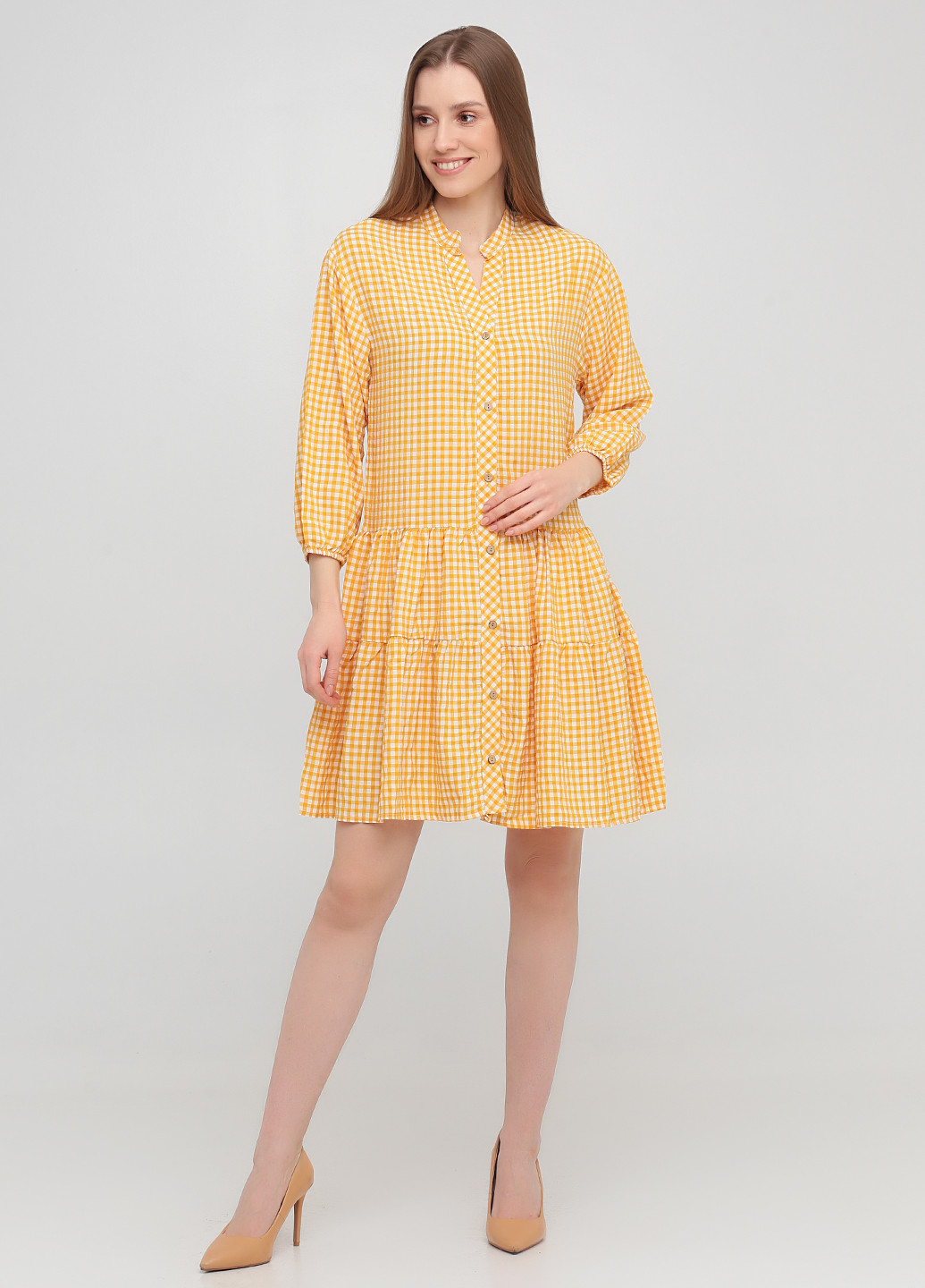 Жовтий кежуал сукня кльош Die&More в клітинку