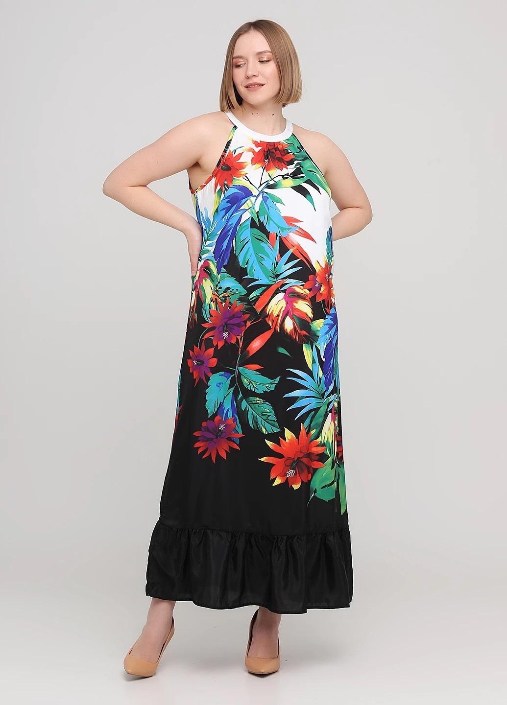 Комбинированное кэжуал платье а-силуэт Signature с цветочным принтом