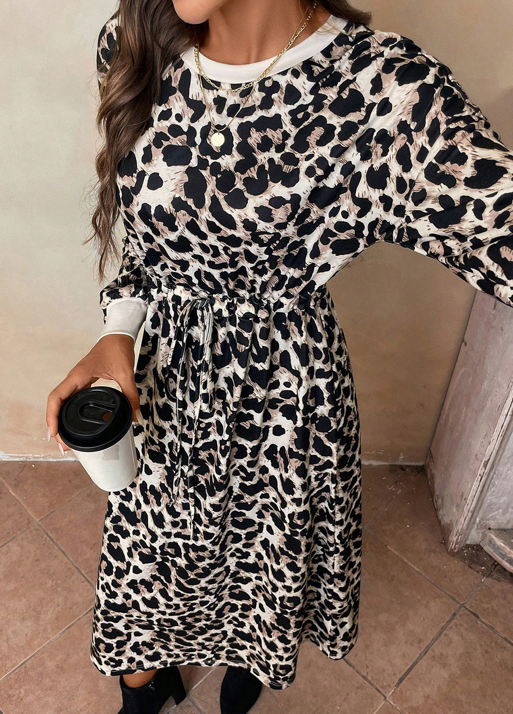 Комбинированное кэжуал платье а-силуэт SHEIN леопардовый