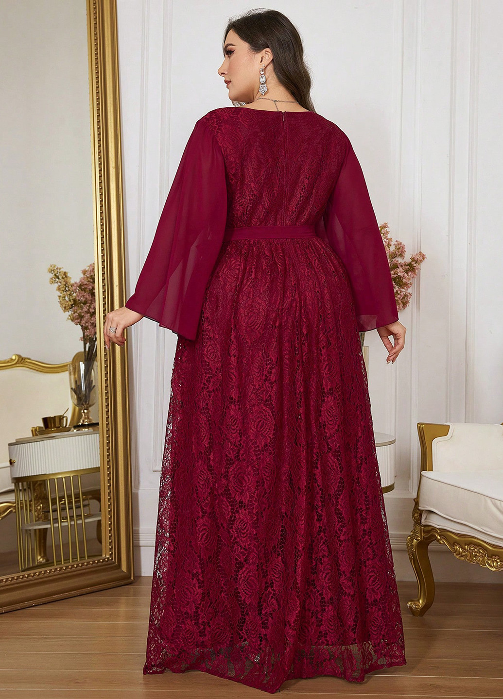 Бордовое вечернее платье в стиле ампир SHEIN однотонное