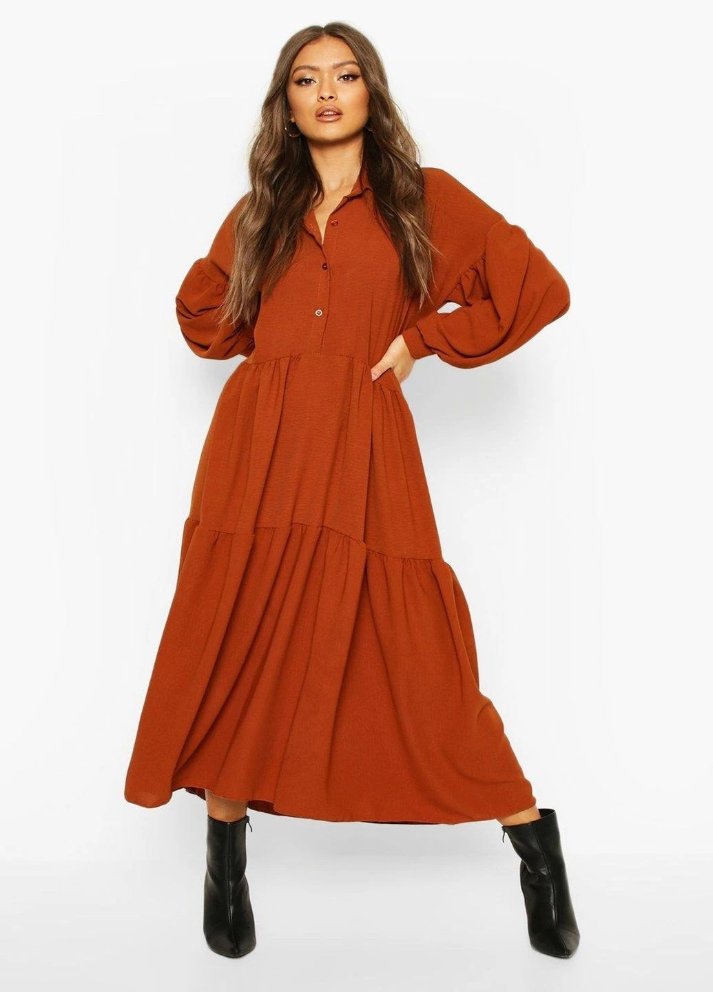 Коричневое кэжуал платье Boohoo однотонное
