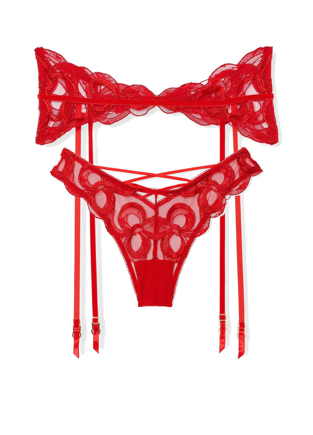 Красный демисезонный комплект (пояс для чулок, трусики) Victoria's Secret