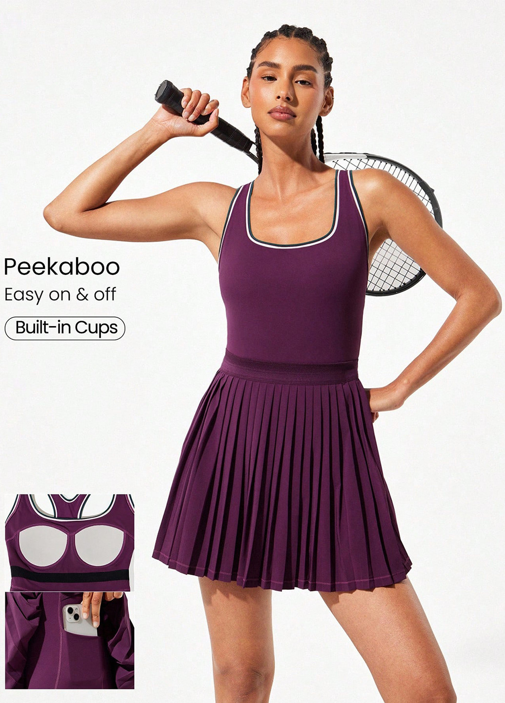 Комбинезон SHEIN комбинезон-шорты логотип сливовый спортивный полиэстер, трикотаж