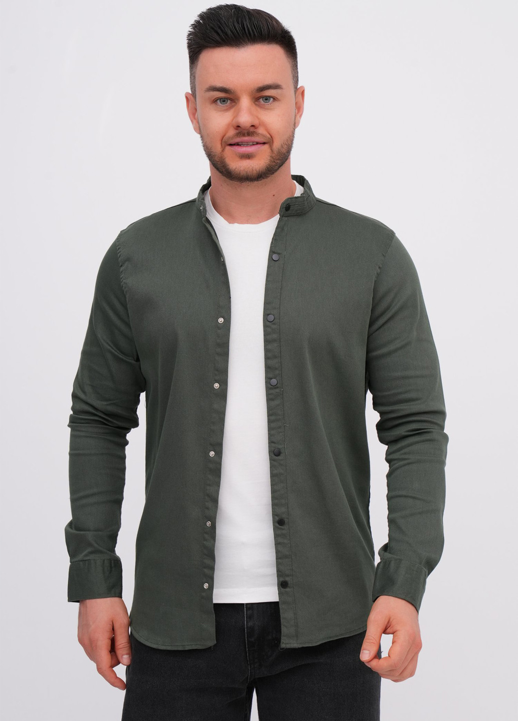 Изумрудная джинсовая рубашка однотонная K.O.R