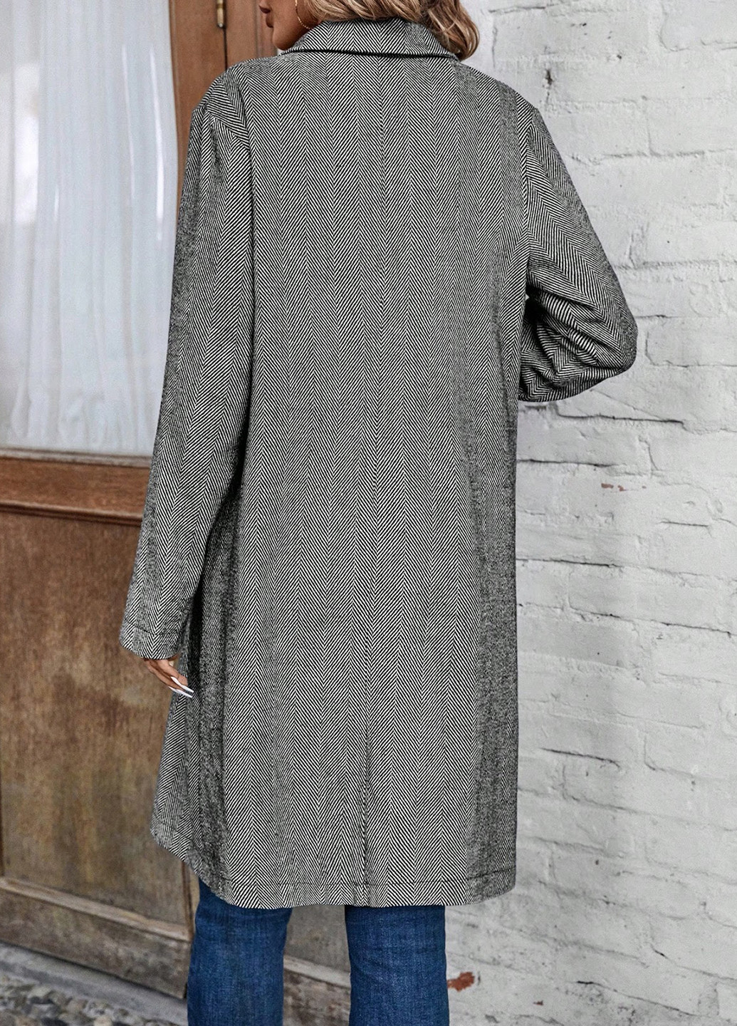 Сіре демісезонне Пальто двобортне SHEIN