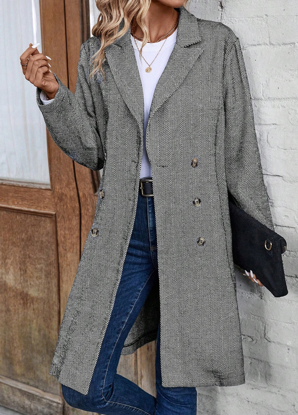 Сіре демісезонне Пальто двобортне SHEIN