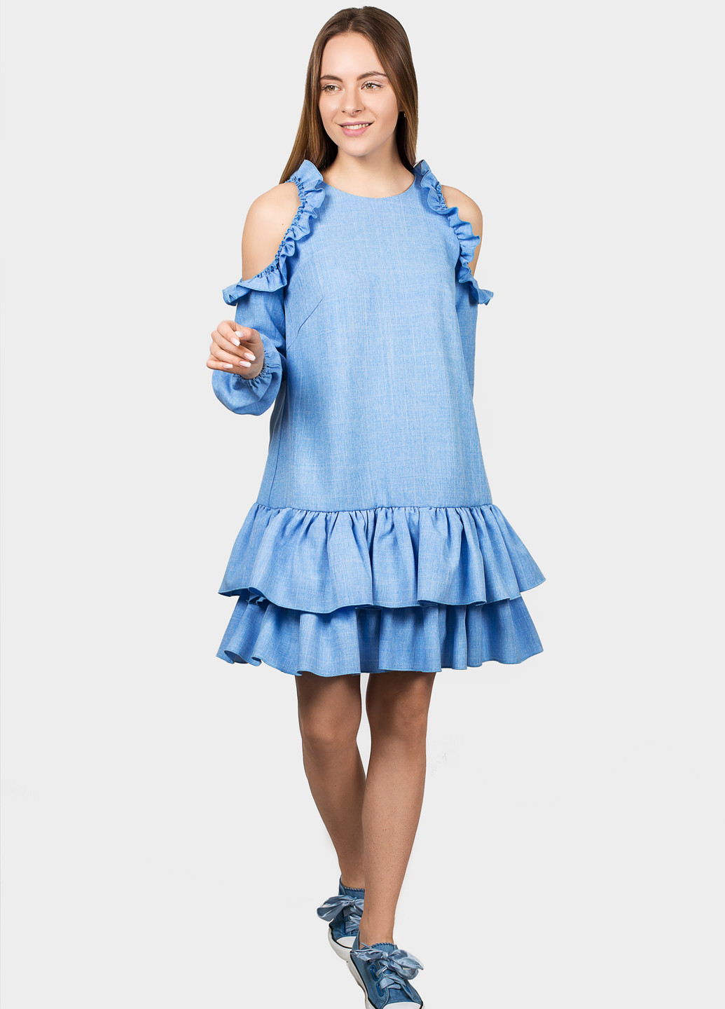 Голубое кэжуал платье а-силуэт O`zona milano меланжевое