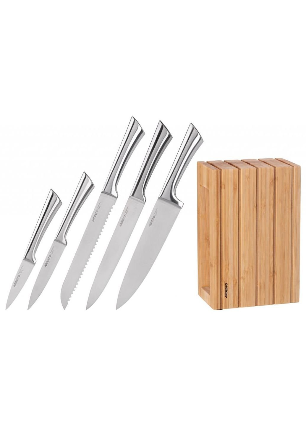 Набір ножів Black Mars з бамбуковою підставкою 6 предметів (AR2021SB) Ardesto срібний,