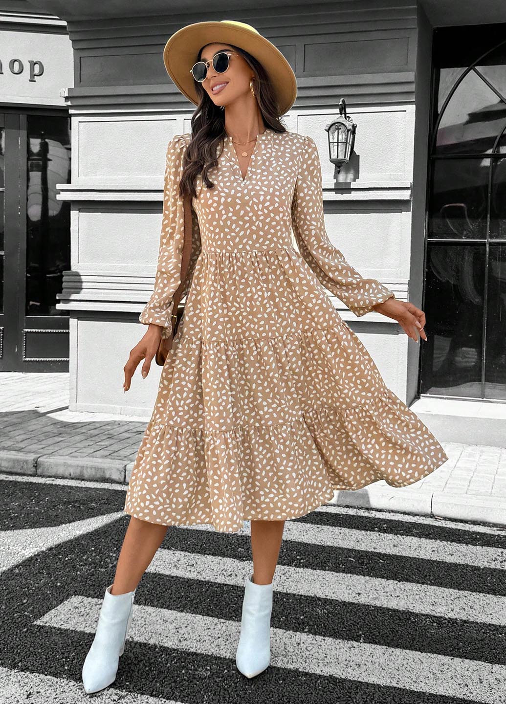 Бежева кежуал сукня SHEIN з абстрактним візерунком