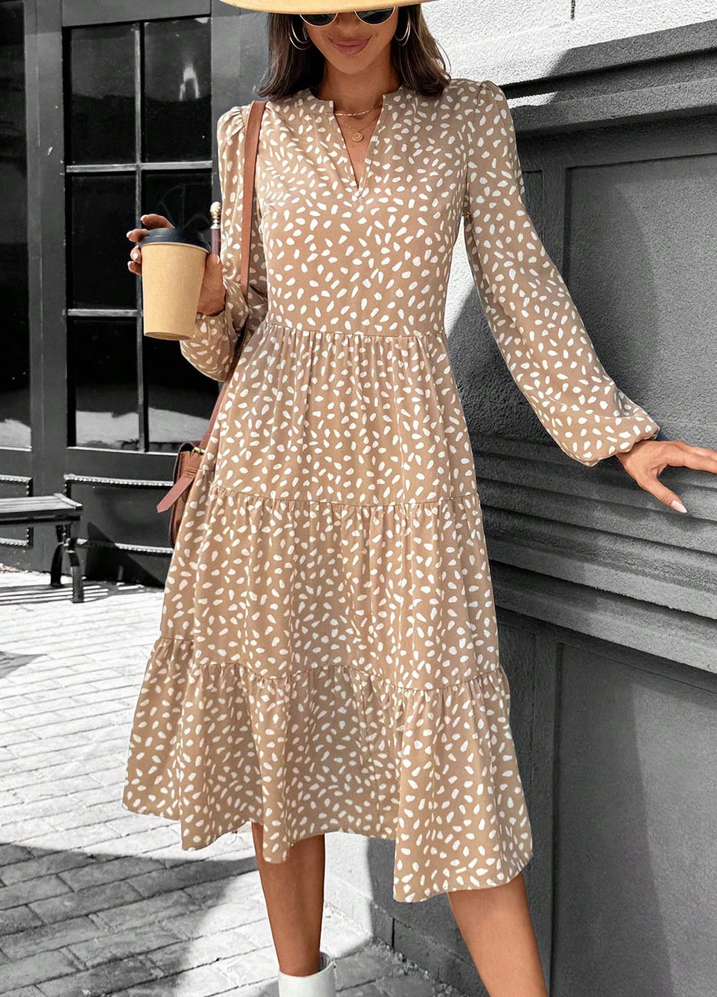 Бежева кежуал сукня SHEIN з абстрактним візерунком