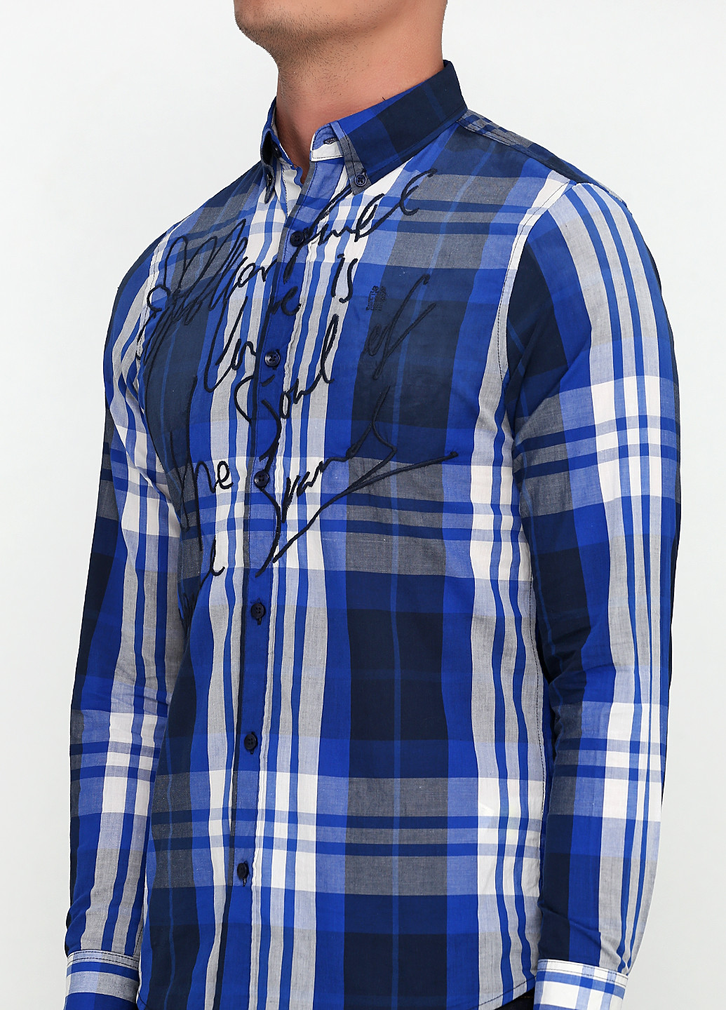 Синяя кэжуал рубашка в клетку Desigual с длинным рукавом