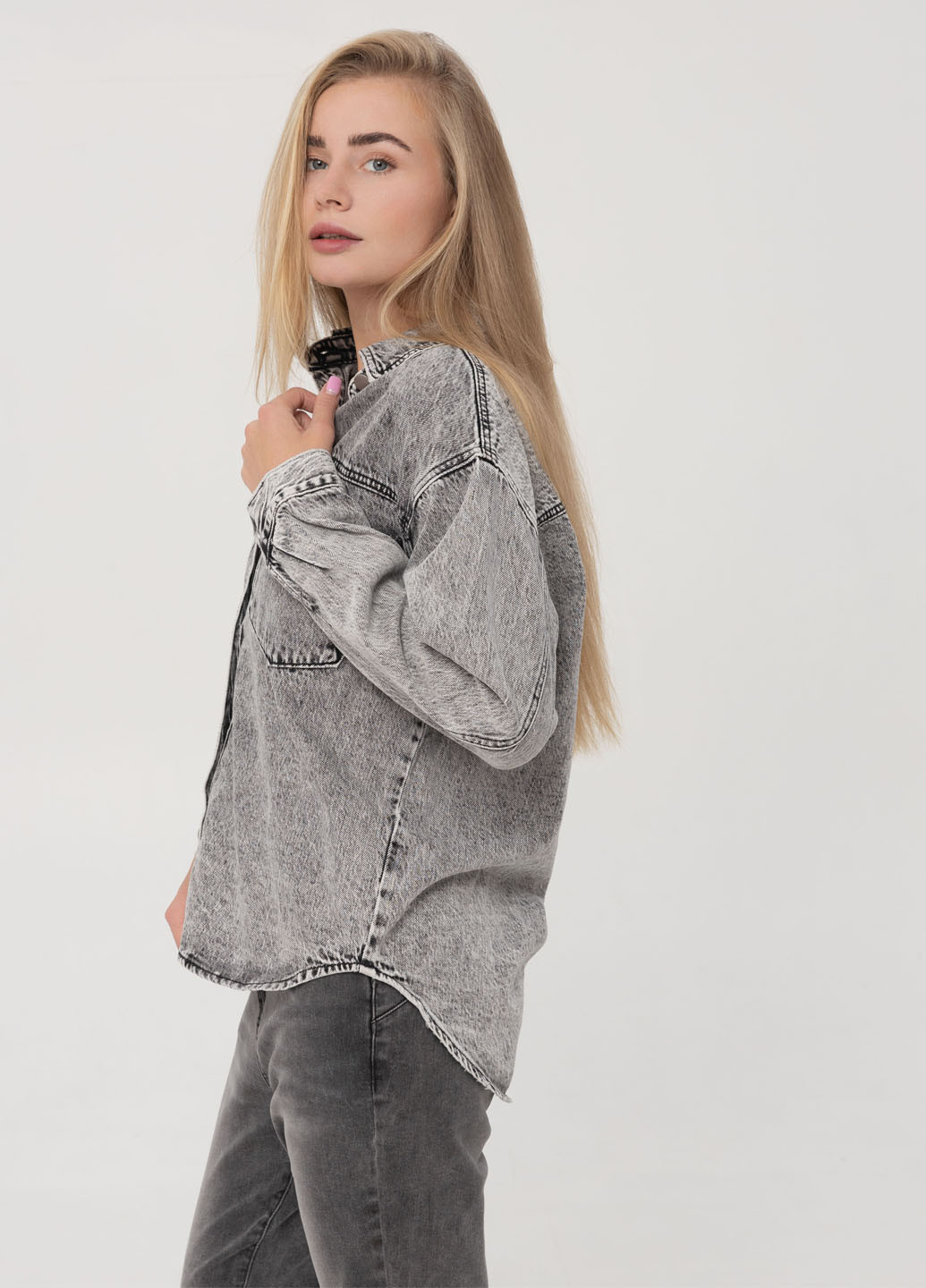 Серая джинсовая рубашка варенка Icon