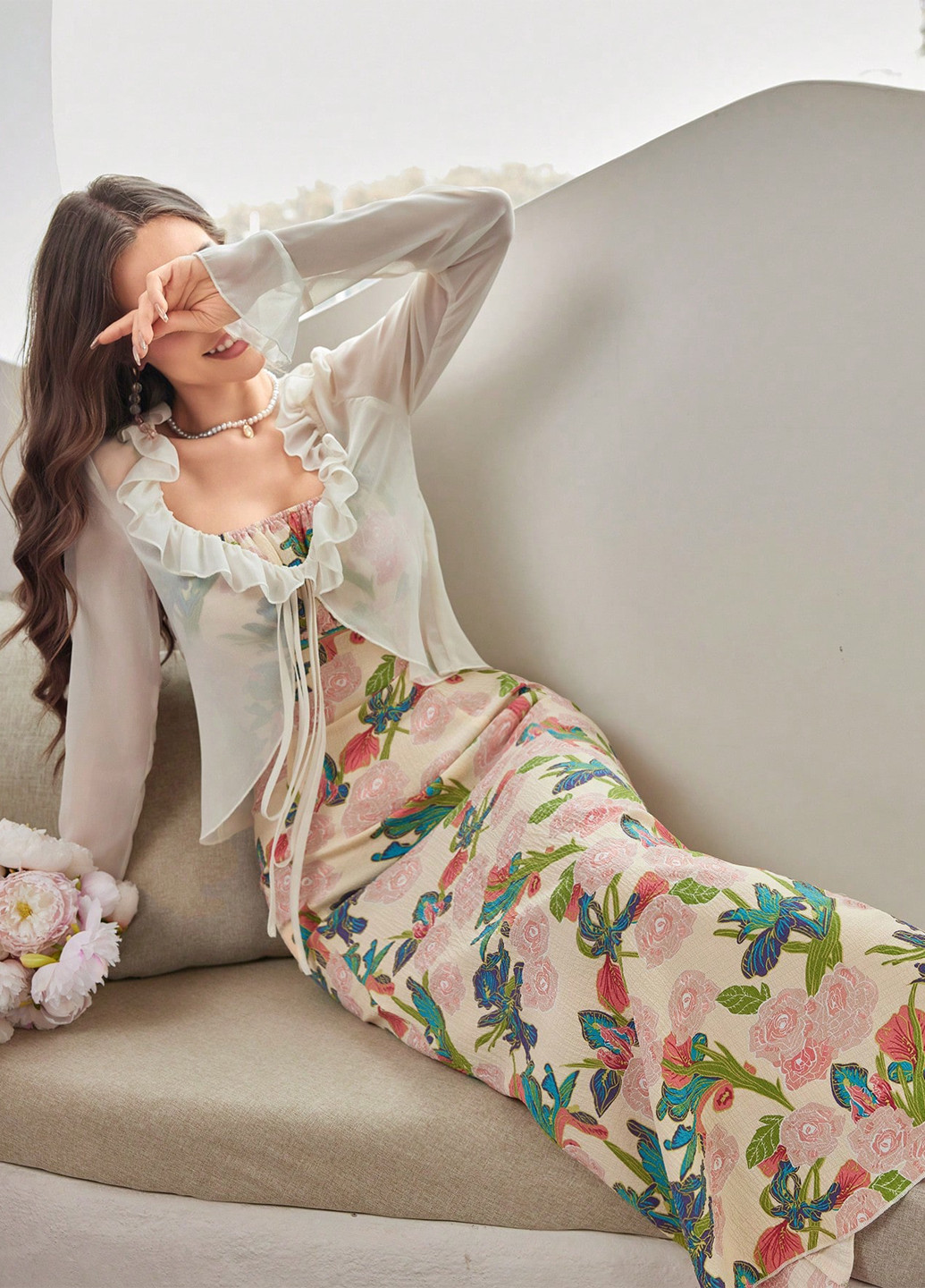 Кремовый демисезонный комплект (платье, болеро) SHEIN