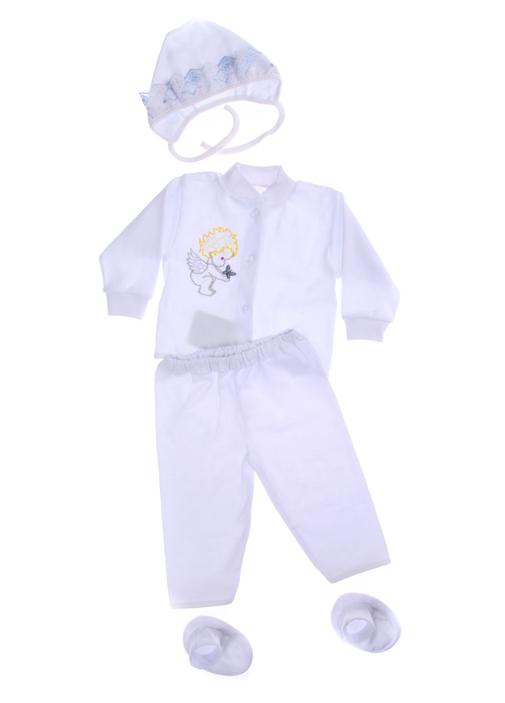 Блакитний демісезонний комплект (кофта, брюки, шапочка, пинетки) Baby Art