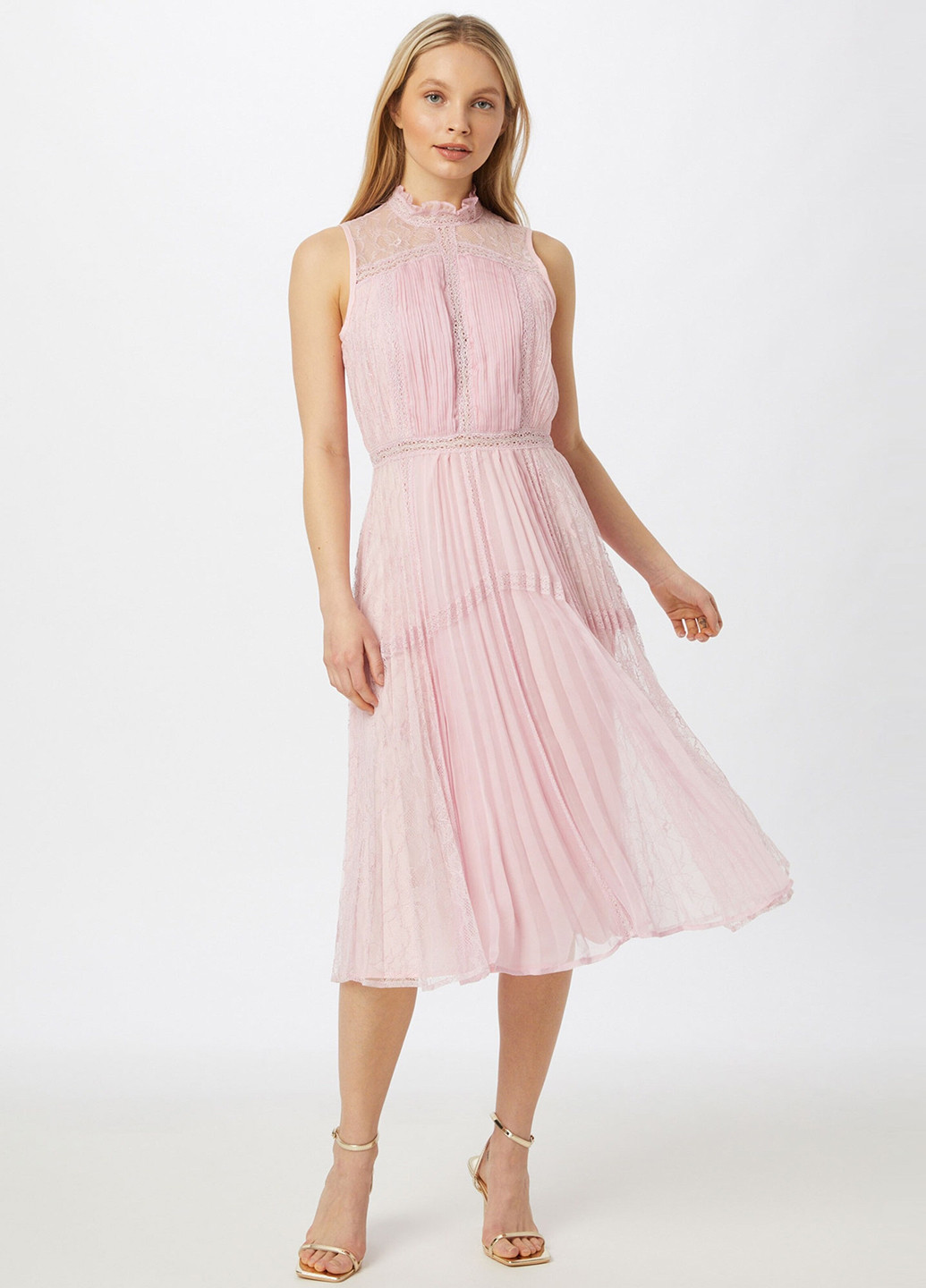 Світло-рожева коктейльна сукня кльош, плісована True Decadence однотонна