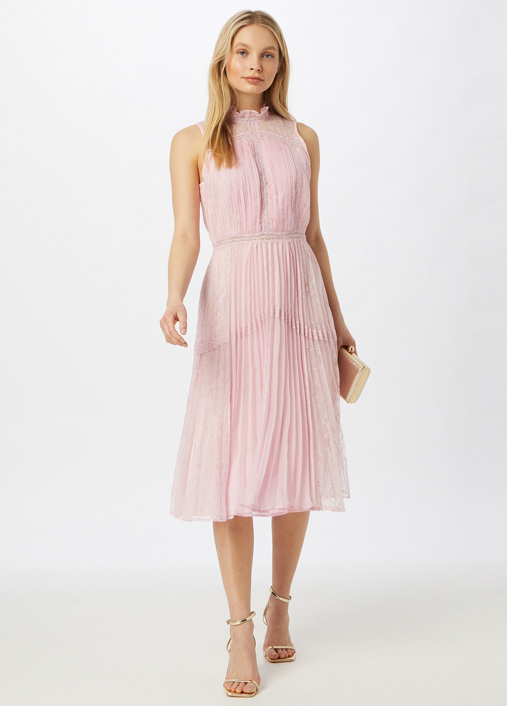 Светло-розовое коктейльное платье клеш, плиссированное True Decadence однотонное