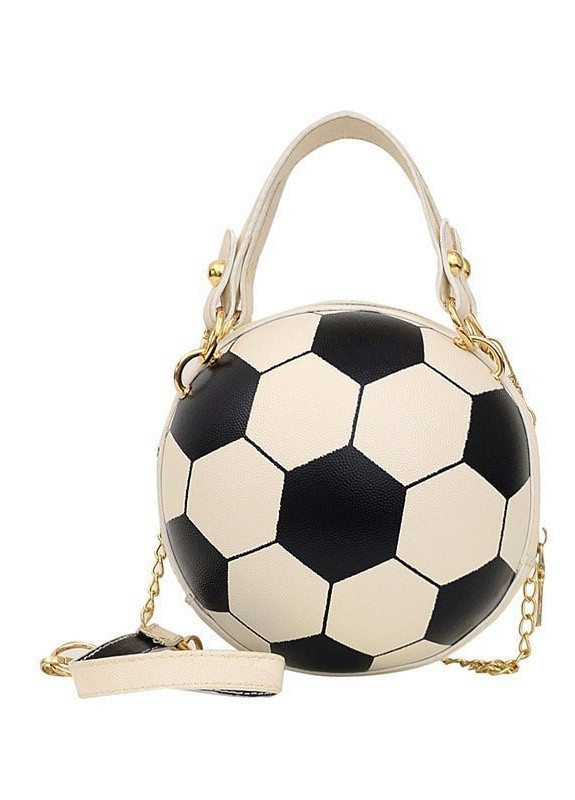 Женская классическая круглая сумка футбольный мяч на цепочке белая молочная NoName (251204242)