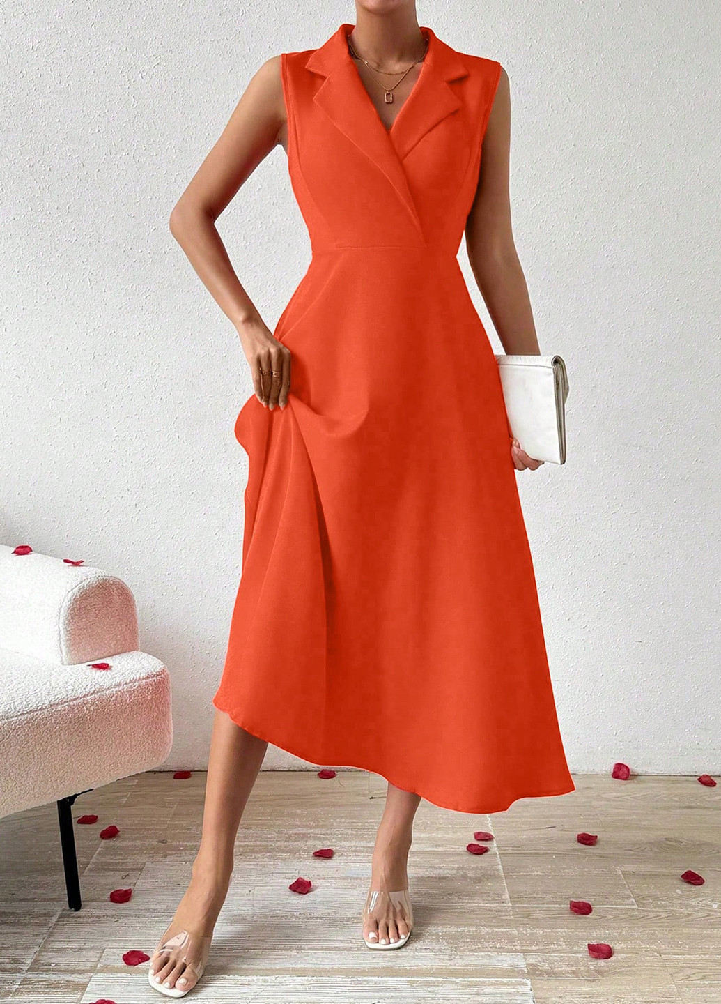 Помаранчева кежуал сукня кльош SHEIN однотонна