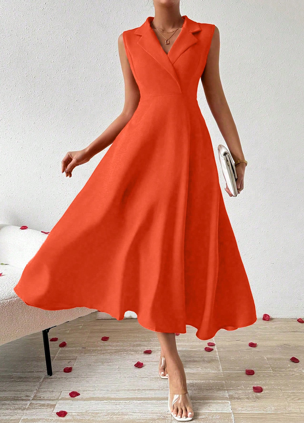 Помаранчева кежуал сукня кльош SHEIN однотонна