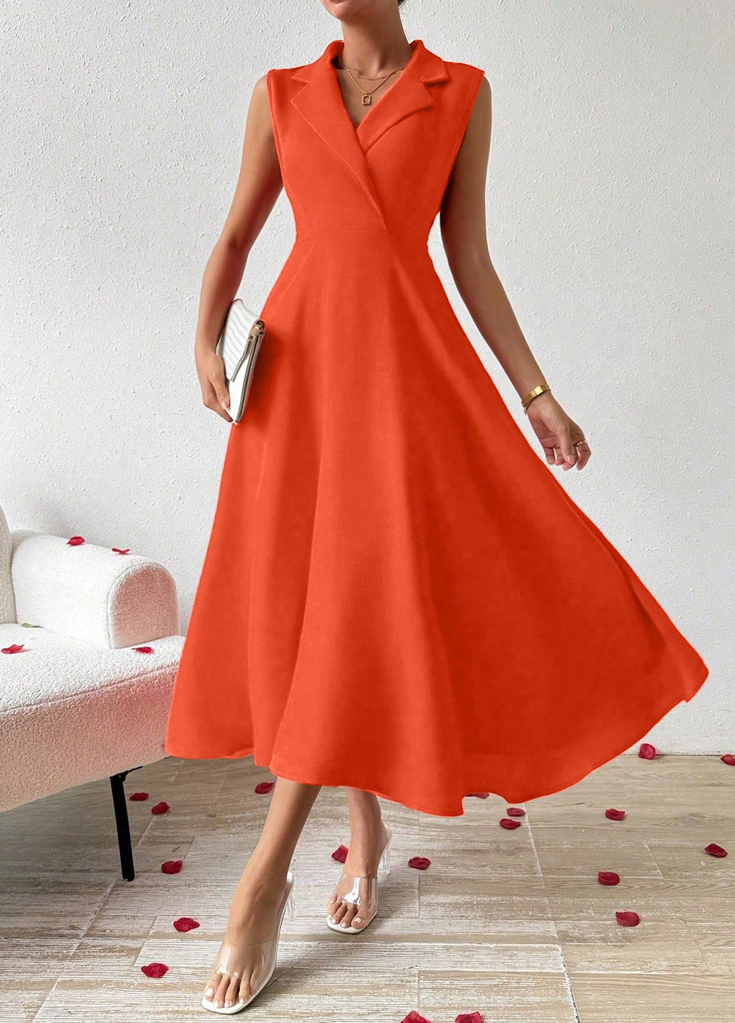 Помаранчева кежуал сукня кльош SHEIN однотонна