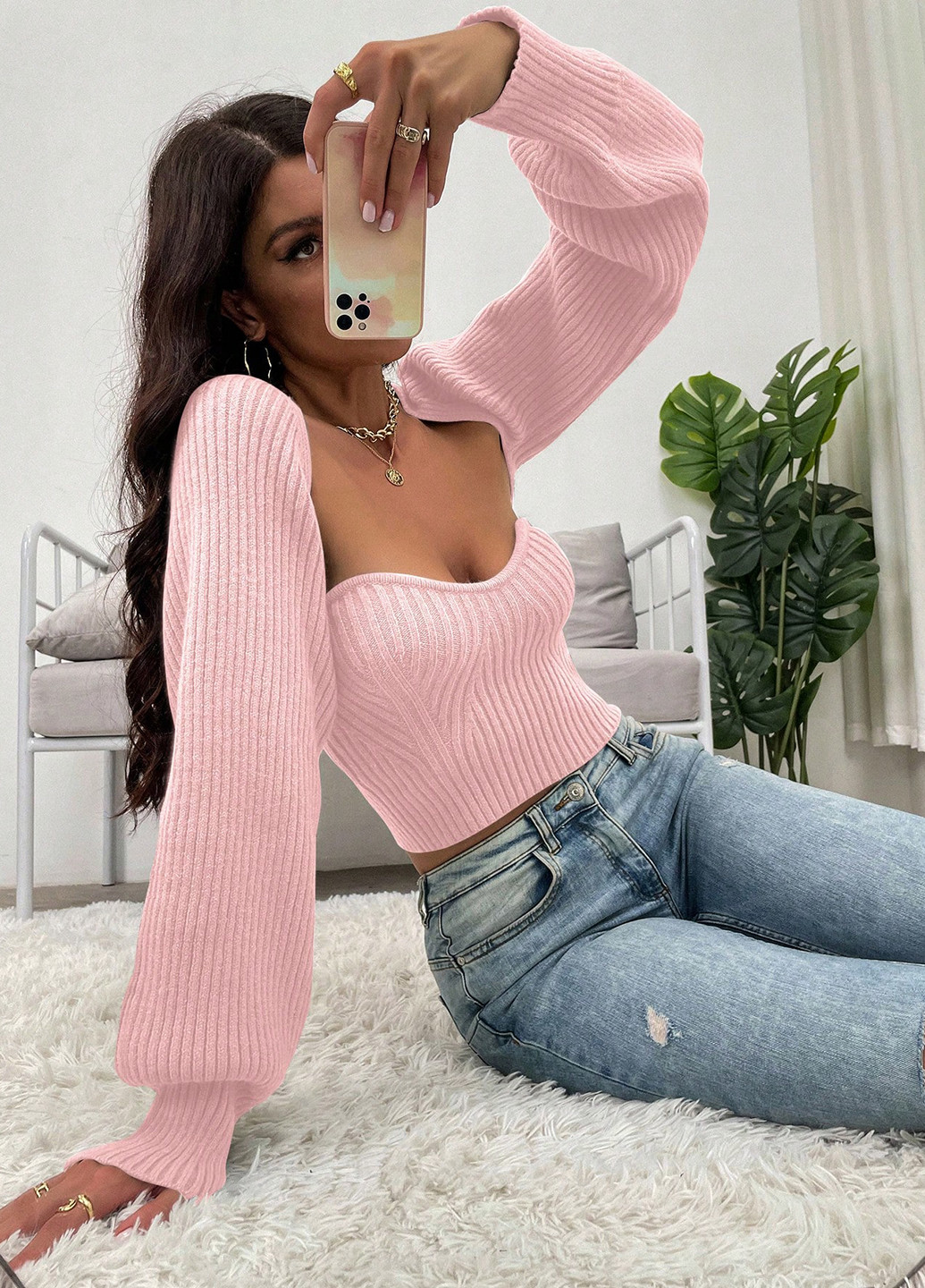 Рожевий демісезонний комплект (майка, болеро) SHEIN