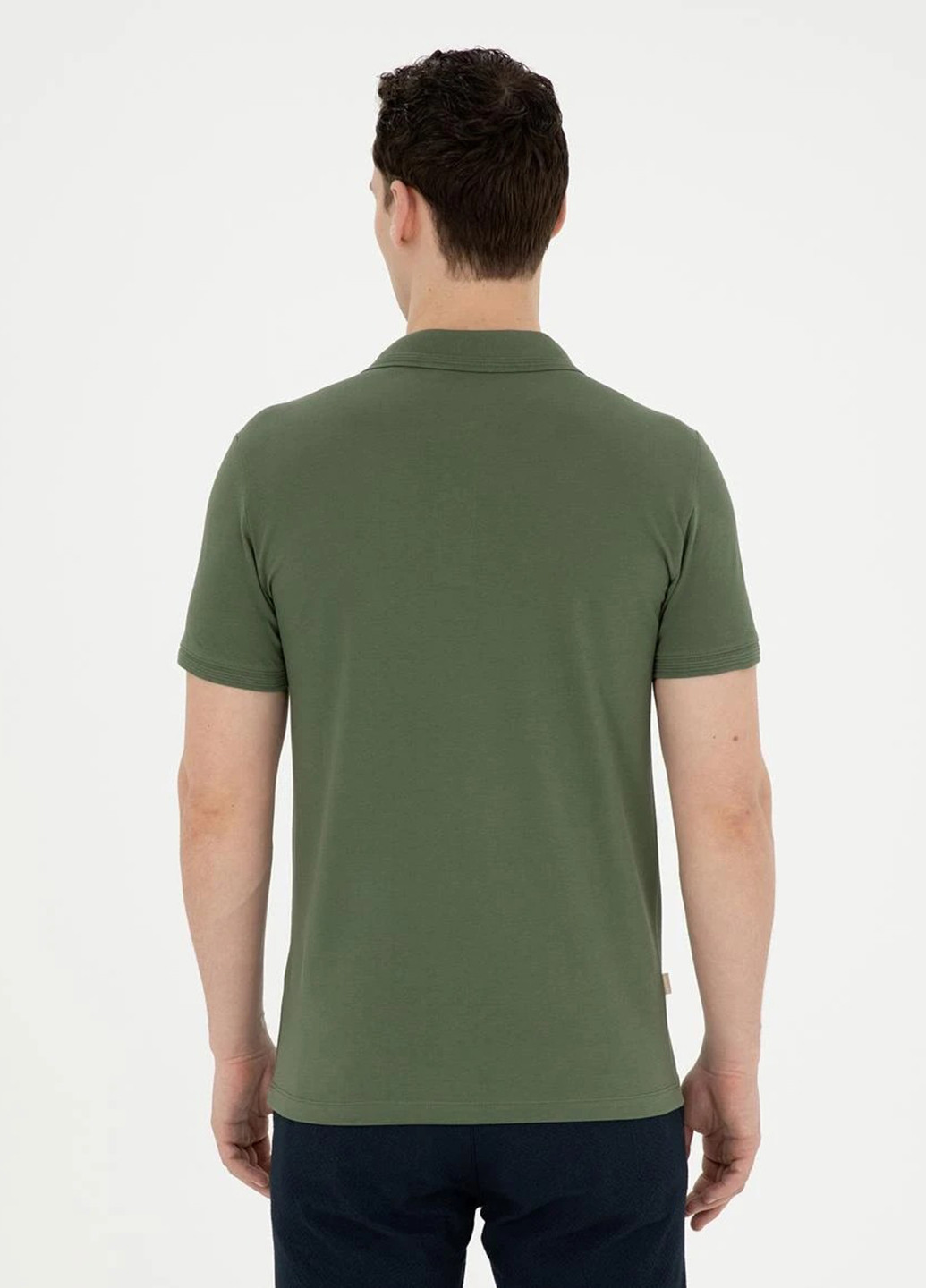 Оливковая (хаки) футболка-поло для мужчин Pierre Cardin однотонная