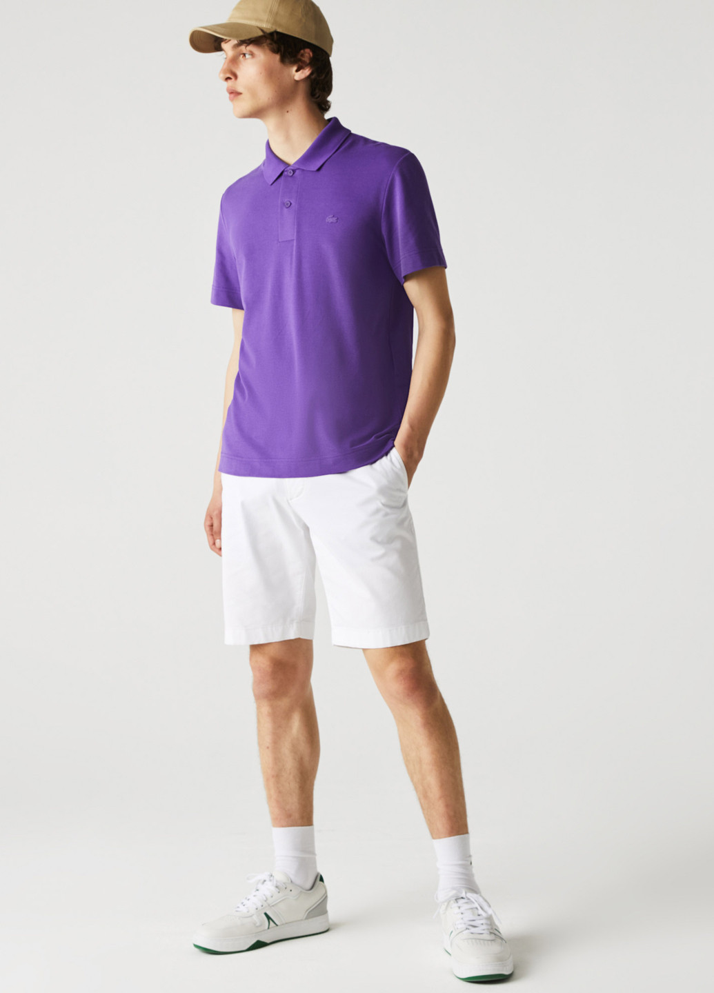 Фиолетовая футболка-поло для мужчин Lacoste однотонная