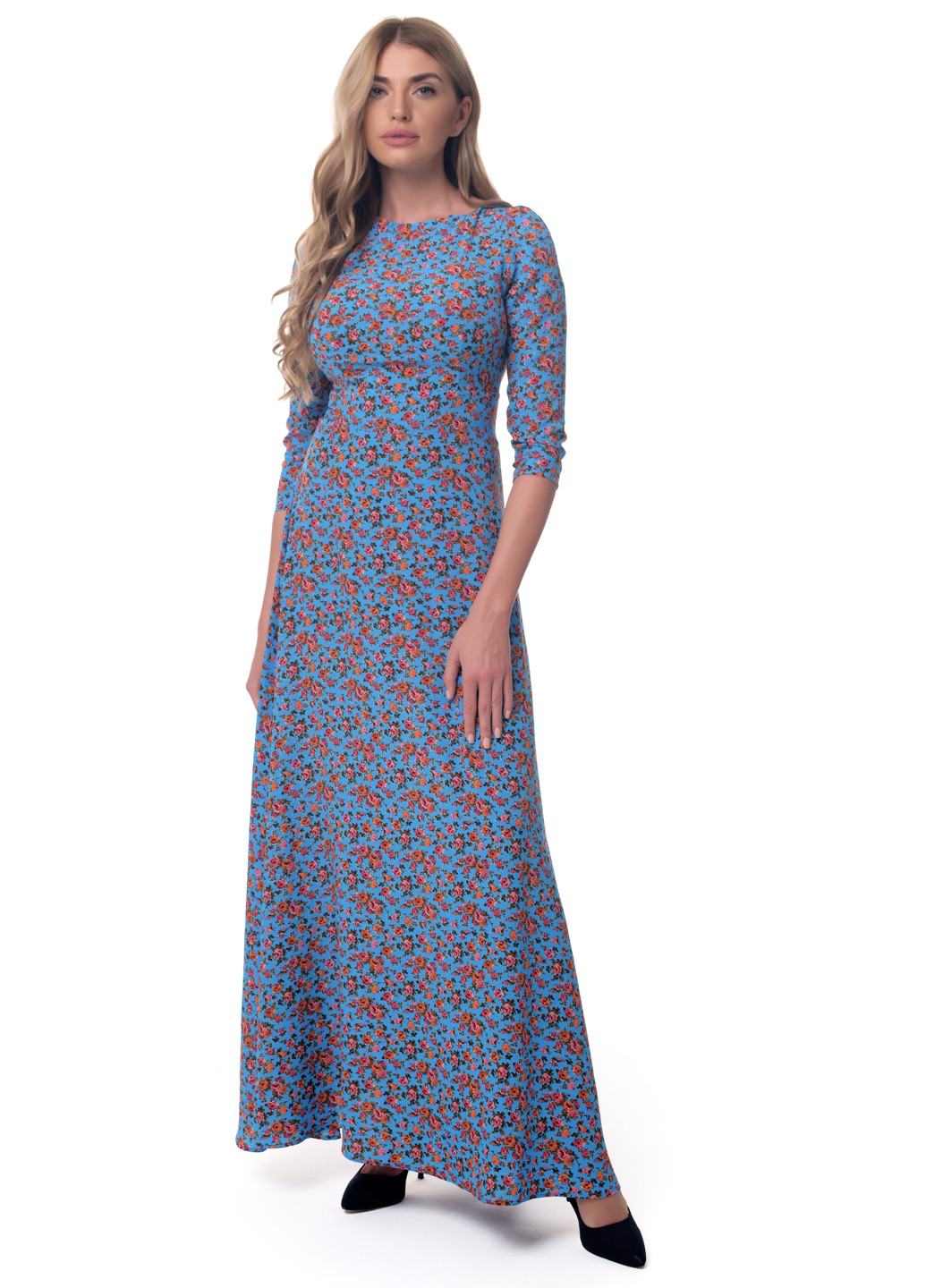 Голубое кэжуал платье клеш Arefeva с цветочным принтом