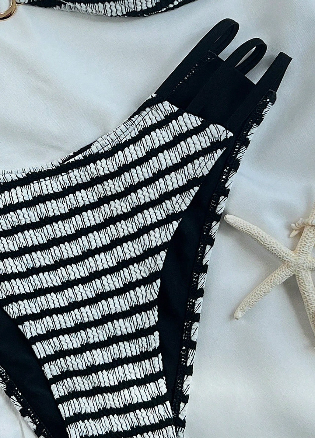 Черно-белый летний купальник (лиф, трусики) бикини, раздельный SHEIN